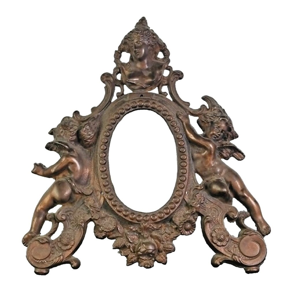 Gilt Bronze Cupid Frame, Antique Rococo 18th c. , Ornate tabletop Angel Rose